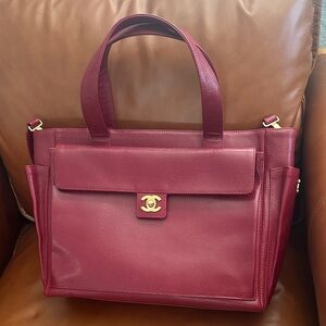 CHANEL Deep Red Leather Tote